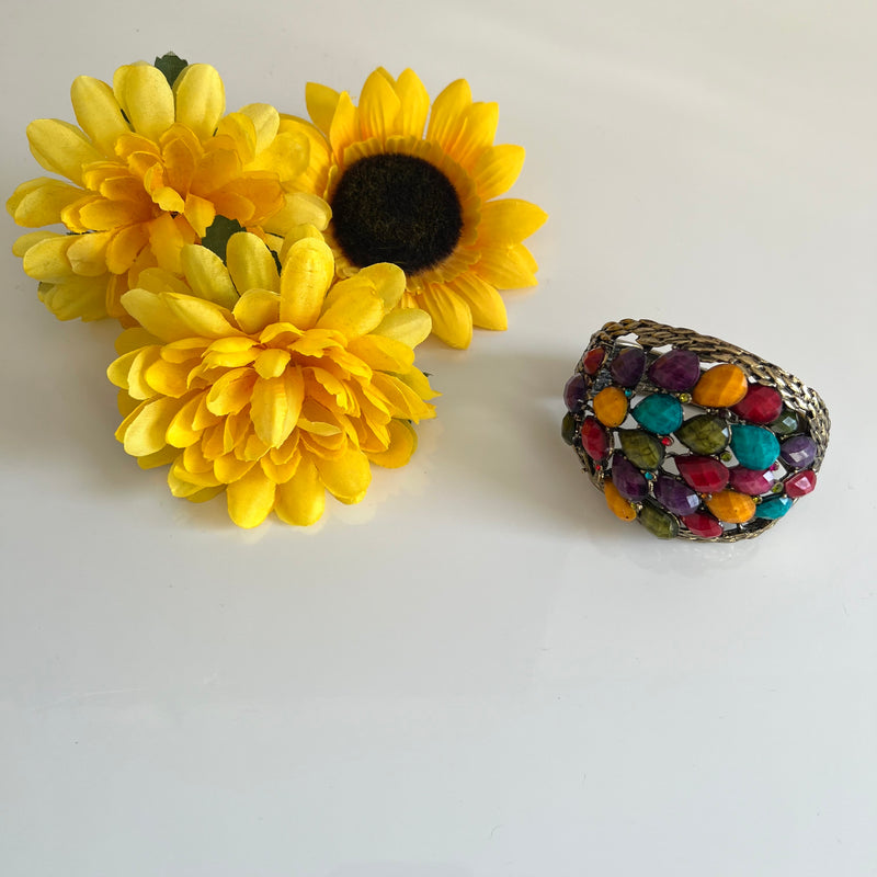 Woven Chain Bracelet with Multicolored Jewels