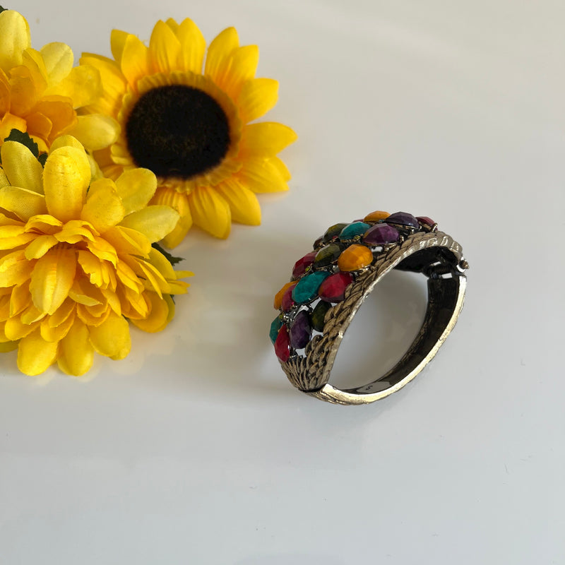 Woven Chain Bracelet with Multicolored Jewels